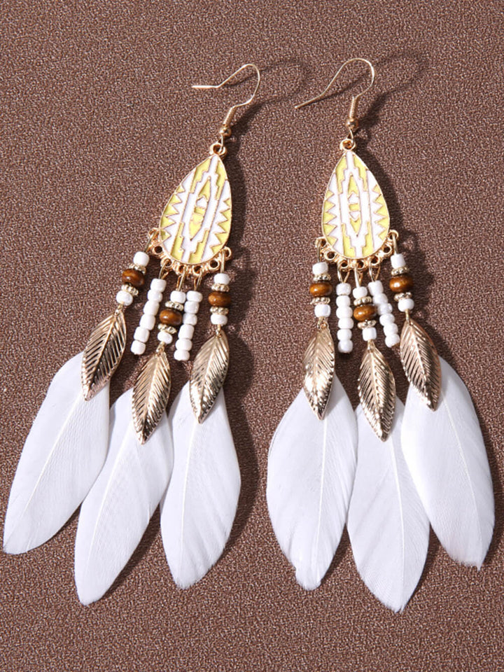 Bohemian Rice Beads Holiday Droplet Tassel Feather Earrings Jasmine's Boutique Australia