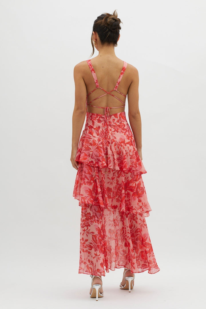 Crimson Bloom Tiered Maxi Dress Jasmine's Boutique Australia