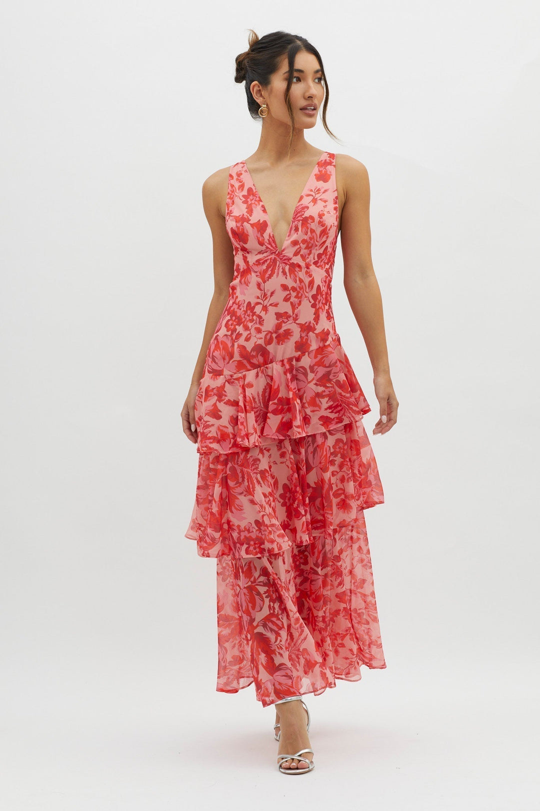 Crimson Bloom Tiered Maxi Dress Jasmine's Boutique Australia