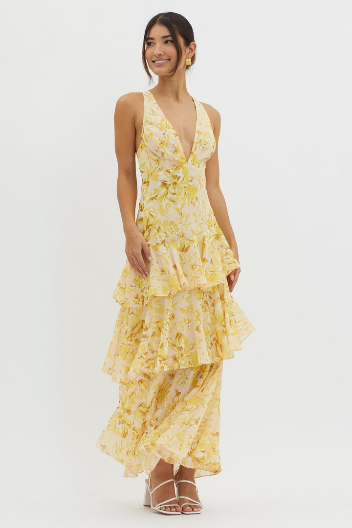 Crimson Bloom Tiered Maxi Dress Jasmine's Boutique Australia