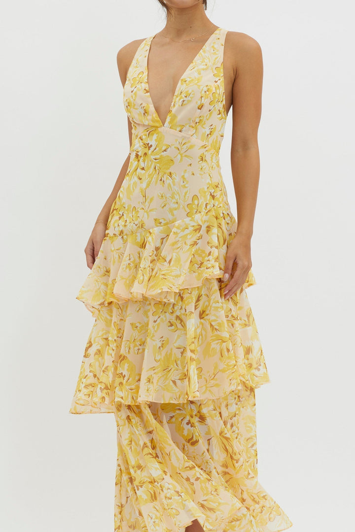 Crimson Bloom Tiered Maxi Dress Jasmine's Boutique Australia
