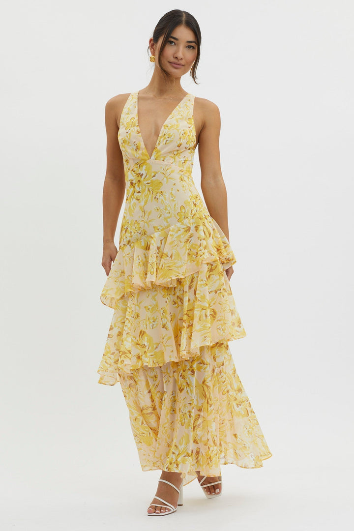 Crimson Bloom Tiered Maxi Dress Jasmine's Boutique Australia
