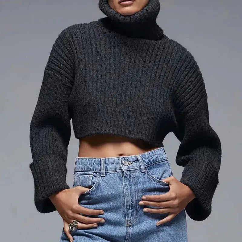 Midnight Ribbed Cropped Turtleneck Sweater Jasmine's Boutique Australia
