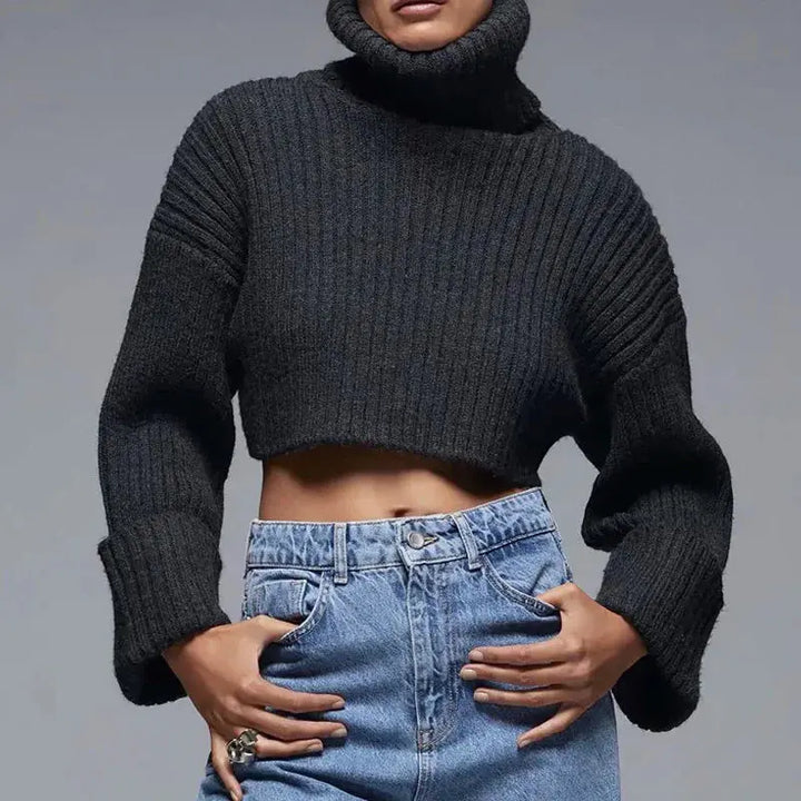 Midnight Ribbed Cropped Turtleneck Sweater Jasmine's Boutique Australia