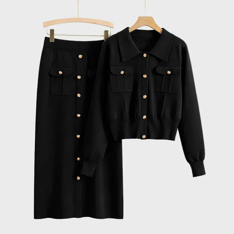 Buttoned Pocket Knit Skirt Set Jasmine's Boutique Australia