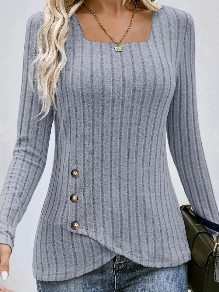 Asymmetric Button Ribbed Knit Top Jasmine's Boutique Australia