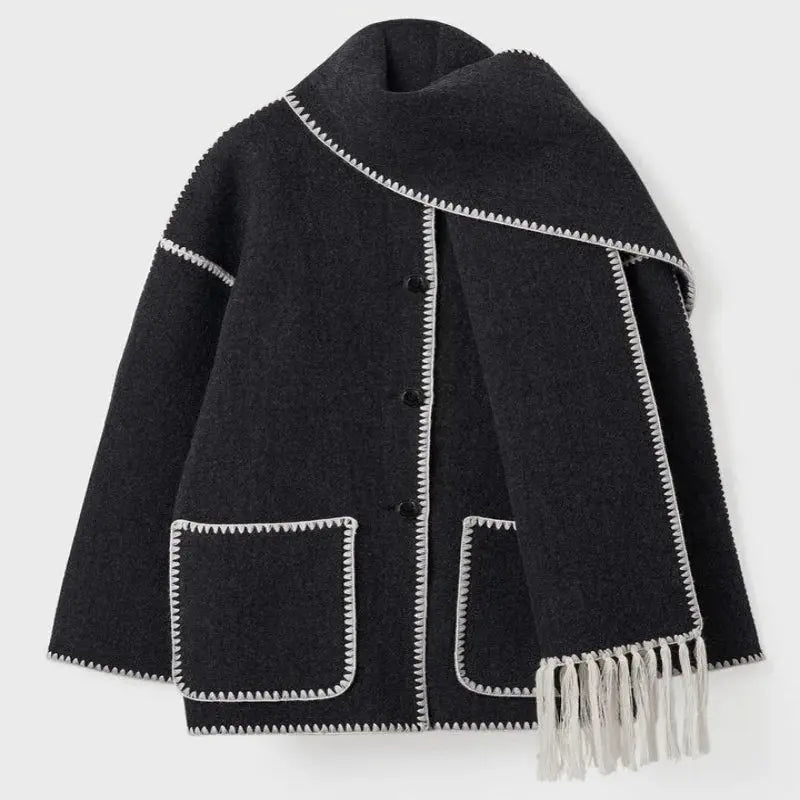 Midnight Stitch Wool Coat with Scarf Jasmine's Boutique Australia