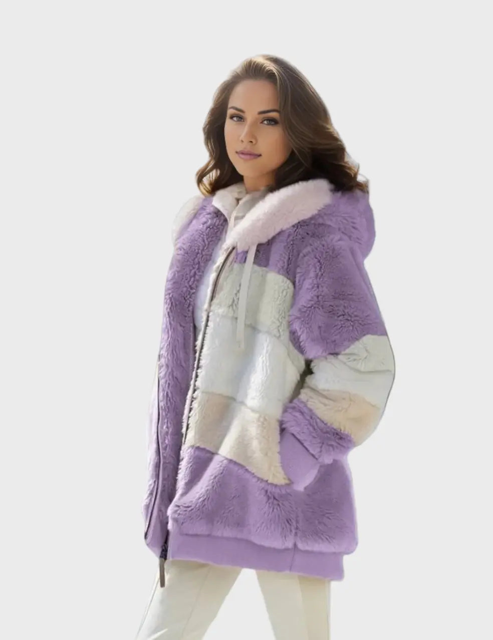 Luxe Colorblock Faux Fur Hoodie Coat Jasmine's Boutique Australia