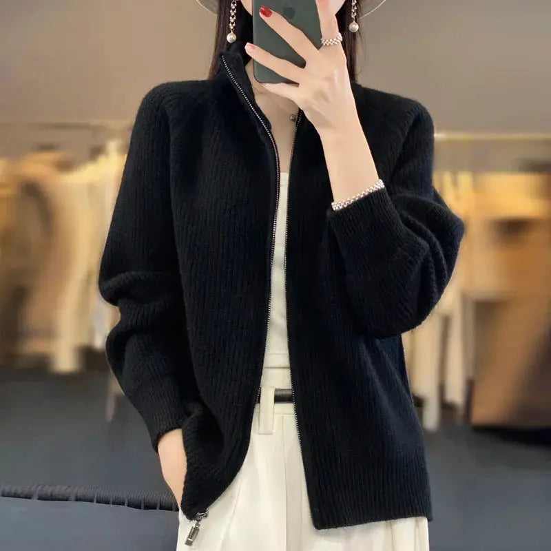Luxe Neutral Zip-Up Knit Cardigan Jasmine's Boutique Australia