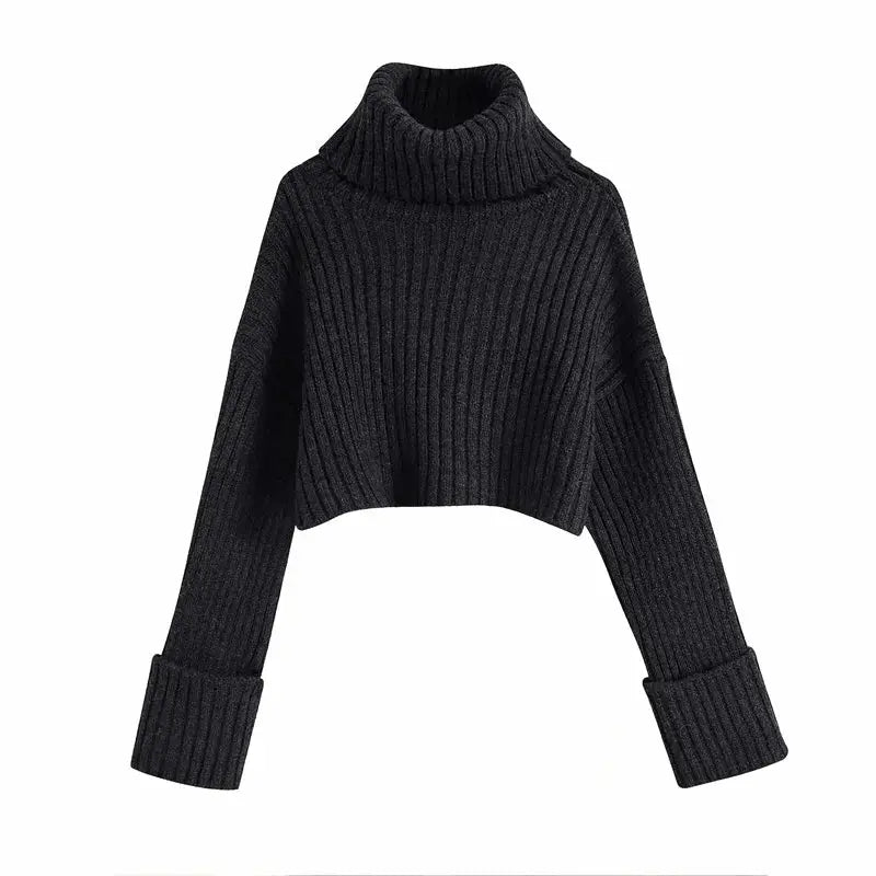Midnight Ribbed Cropped Turtleneck Sweater Jasmine's Boutique Australia