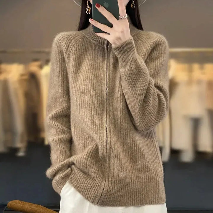 Luxe Neutral Zip-Up Knit Cardigan Jasmine's Boutique Australia