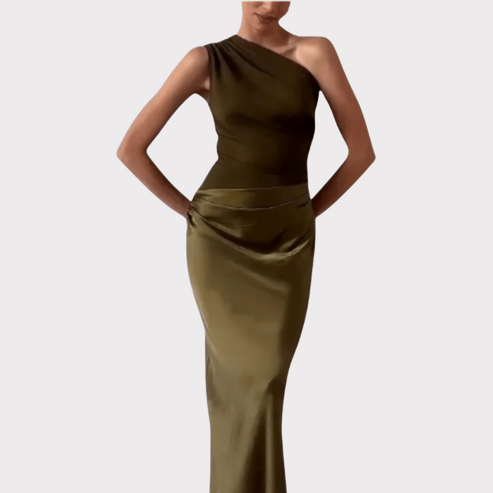 Alina | One-Shoulder Pleated Maxi Dress Liora Lane Boutique