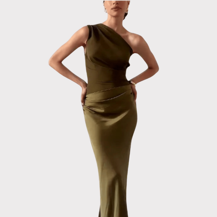 Alina | One-Shoulder Pleated Maxi Dress Liora Lane Boutique