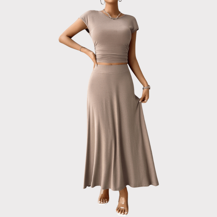 Anastasia | Ruched Crop Top & Flowing Skirt Co-Ord Liora Lane Boutique