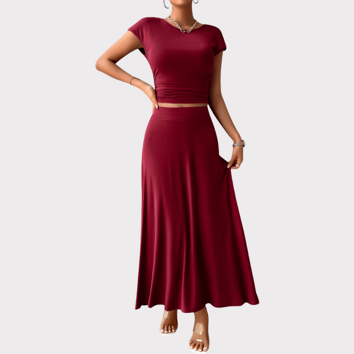 Anastasia | Ruched Crop Top & Flowing Skirt Co-Ord Liora Lane Boutique
