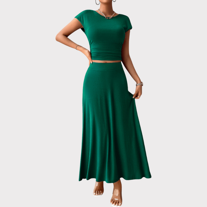 Anastasia | Ruched Crop Top & Flowing Skirt Co-Ord Liora Lane Boutique