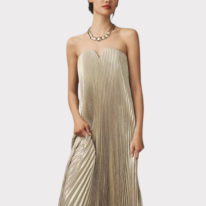 Andreia | Pleated A-Line Strapless Maxi Dress Liora Lane Boutique