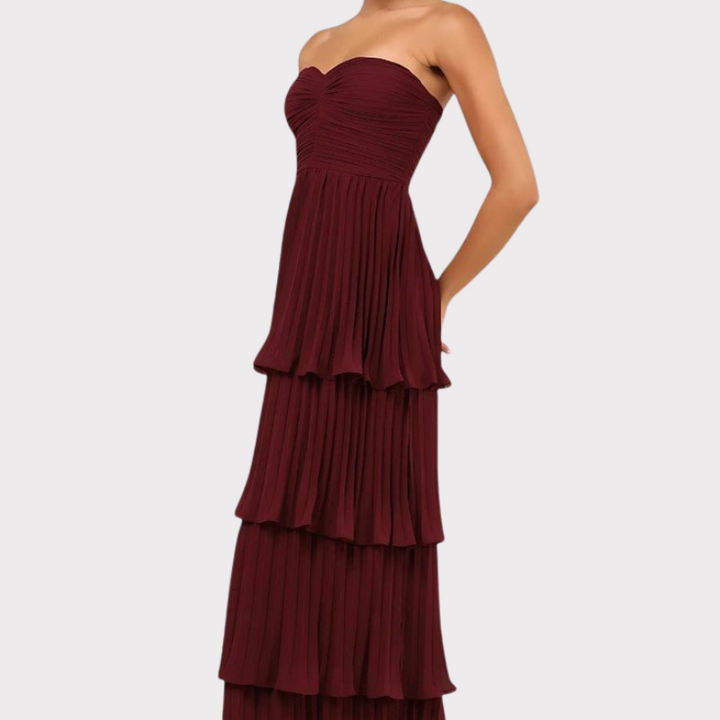 June | Strapless Pleated Tiered Maxi Dress Liora Lane Boutique