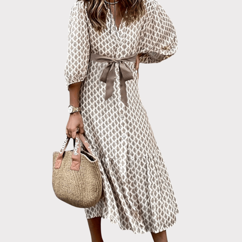 Antonia | Button-Front Tie-Waist Midi Dress Liora Lane Boutique