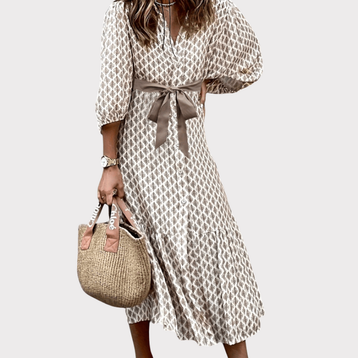 Antonia | Button-Front Tie-Waist Midi Dress Liora Lane Boutique