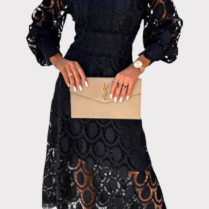 Jovie | Embroidered Lace High-Neck Midi Dress Liora Lane Boutique