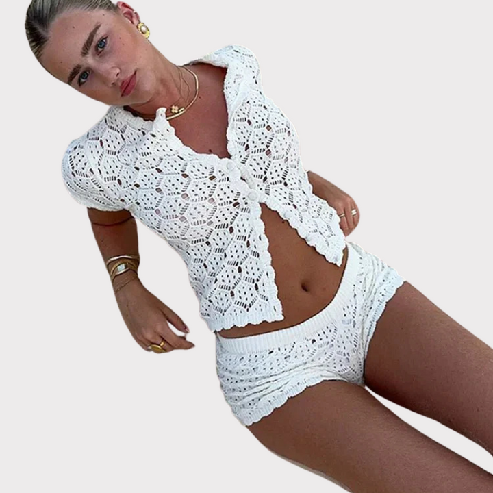 Joanne | Crochet Knit Shorts Set Liora Lane Boutique