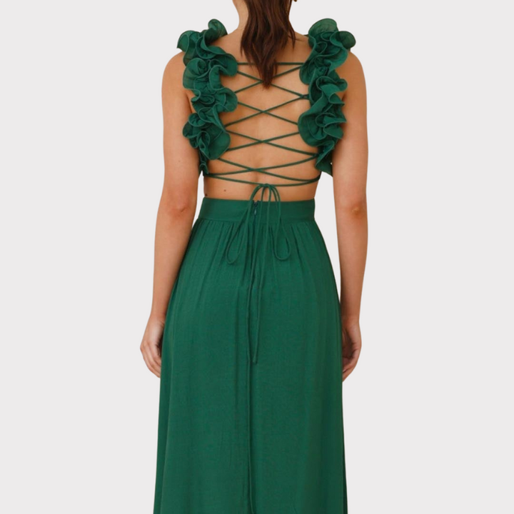 Isla | Ruffle Strap V-Neck Maxi Dress Liora Lane Boutique