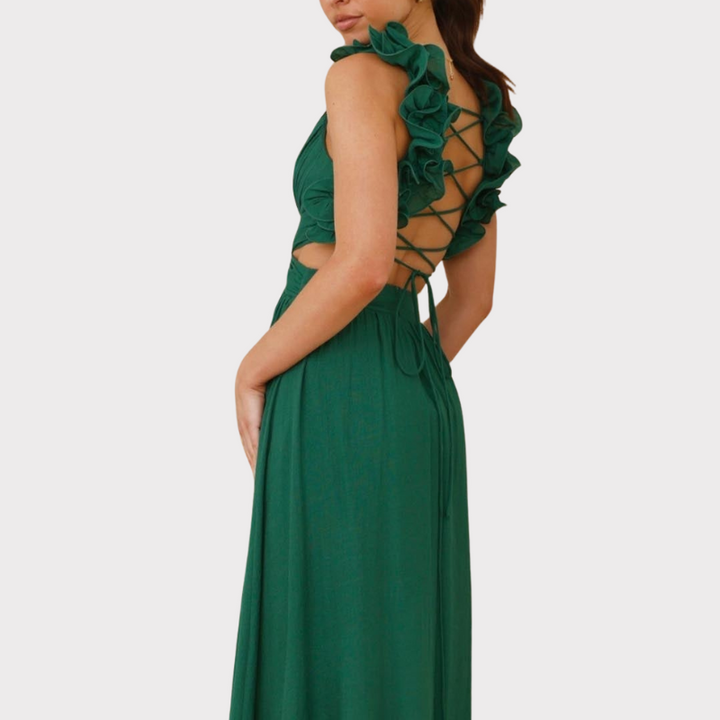 Isla | Ruffle Strap V-Neck Maxi Dress Liora Lane Boutique
