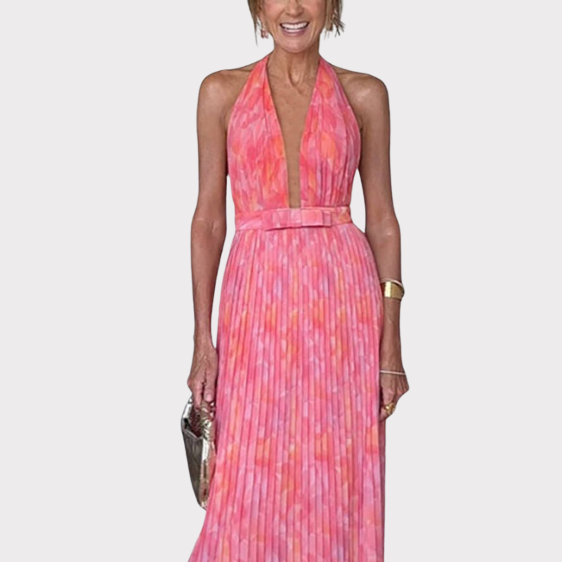 Isla | Pleated Halter Backless Maxi Dress Liora Lane Boutique