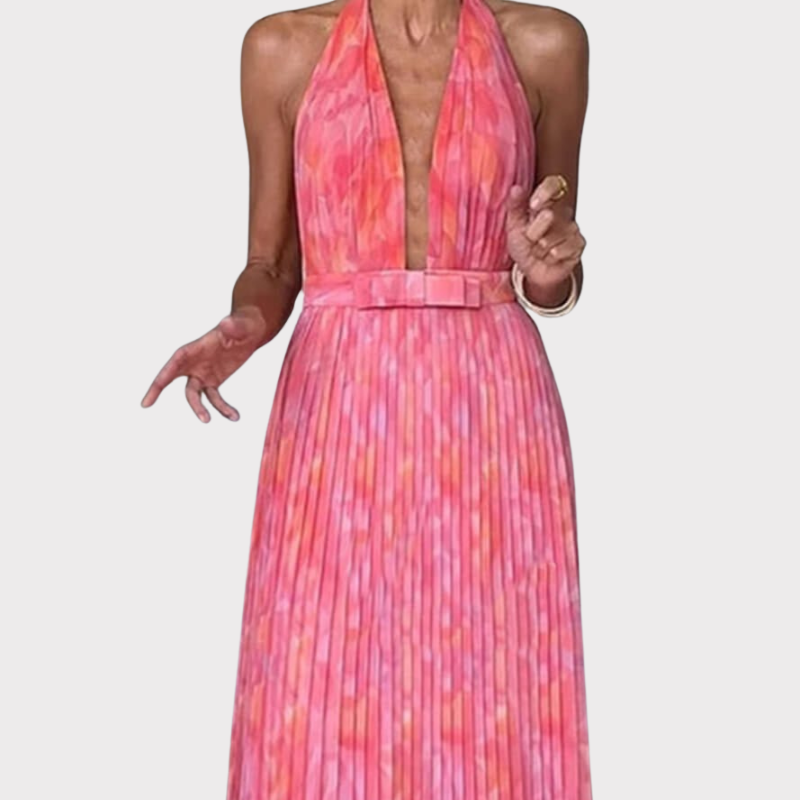 Isla | Pleated Halter Backless Maxi Dress Liora Lane Boutique