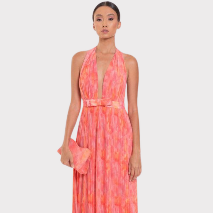 Isla | Pleated Halter Backless Maxi Dress Liora Lane Boutique