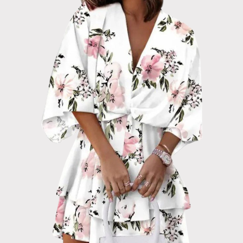 Eliza | Twist-Front Floral Wrap Mini Dress Liora Lane Boutique