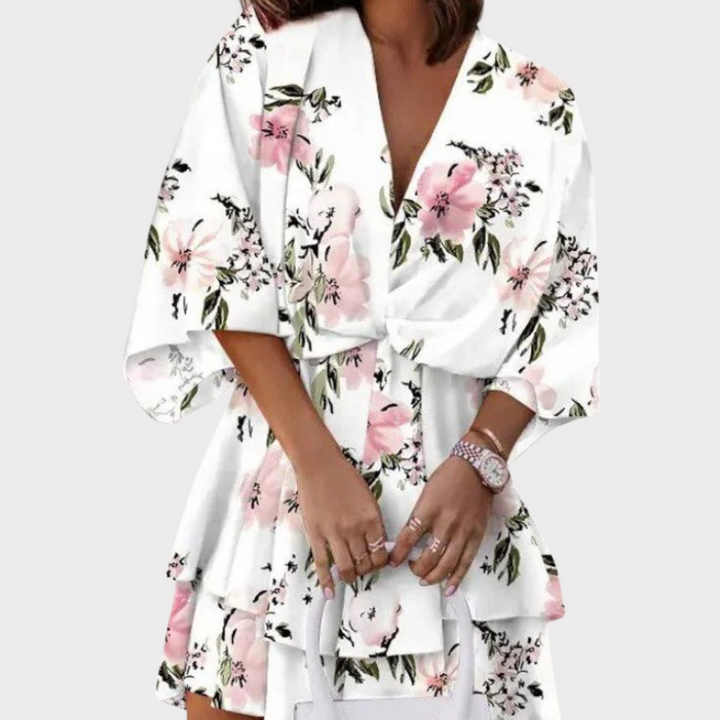 Eliza | Twist-Front Floral Wrap Mini Dress Liora Lane Boutique