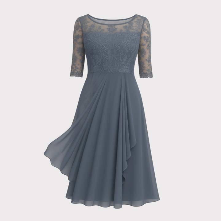 Abby | Embroidered Illusion Neckline Midi Dress Liora Lane Boutique
