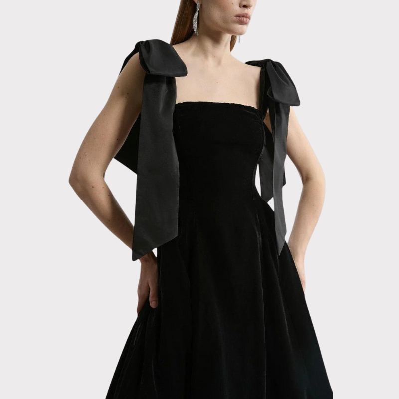Ajla | Strapless Velvet Bow Midi Dress Liora Lane Boutique