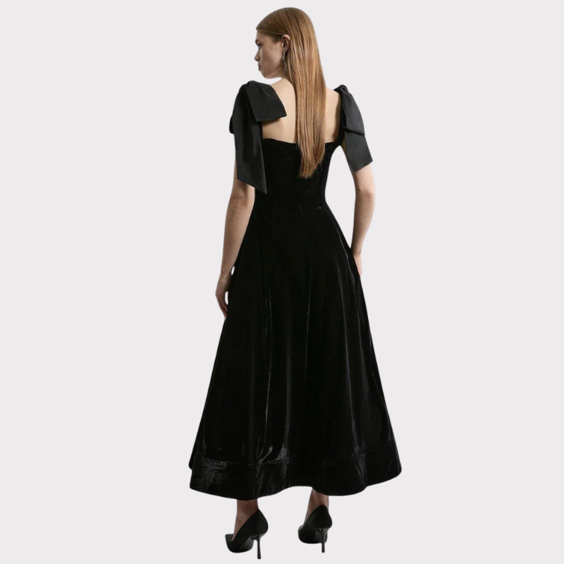 Ajla | Strapless Velvet Bow Midi Dress Liora Lane Boutique