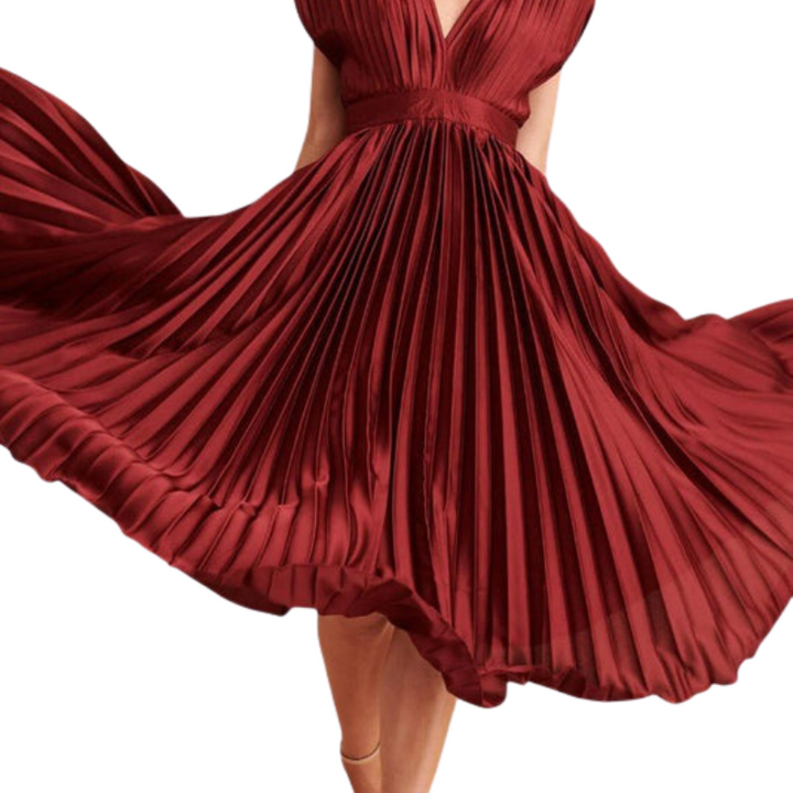 Audrey | Pleated V-Neck Midi Dress Liora Lane Boutique
