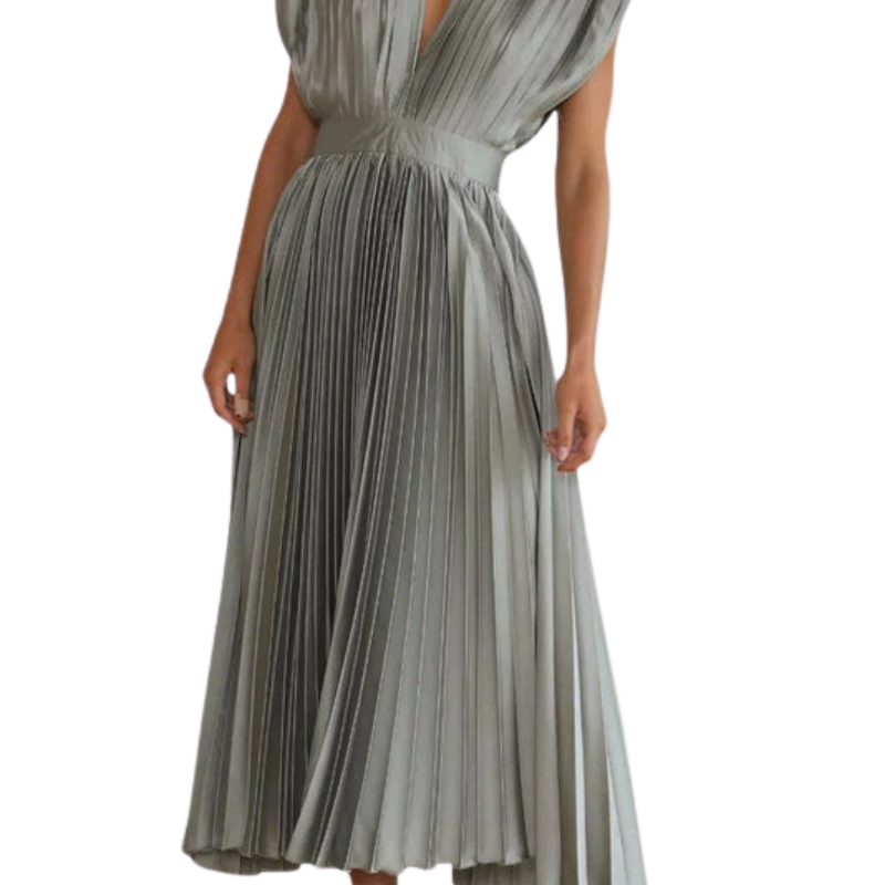 Audrey | Pleated V-Neck Midi Dress Liora Lane Boutique