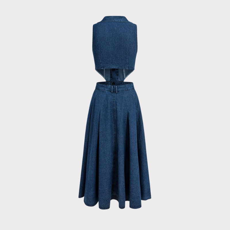 Alia | Cut-Out Sleeveless Lapel Denim Dress Liora Lane Boutique