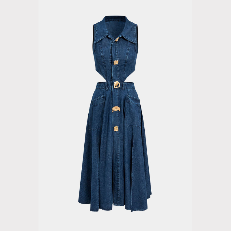 Alia | Cut-Out Sleeveless Lapel Denim Dress Liora Lane Boutique
