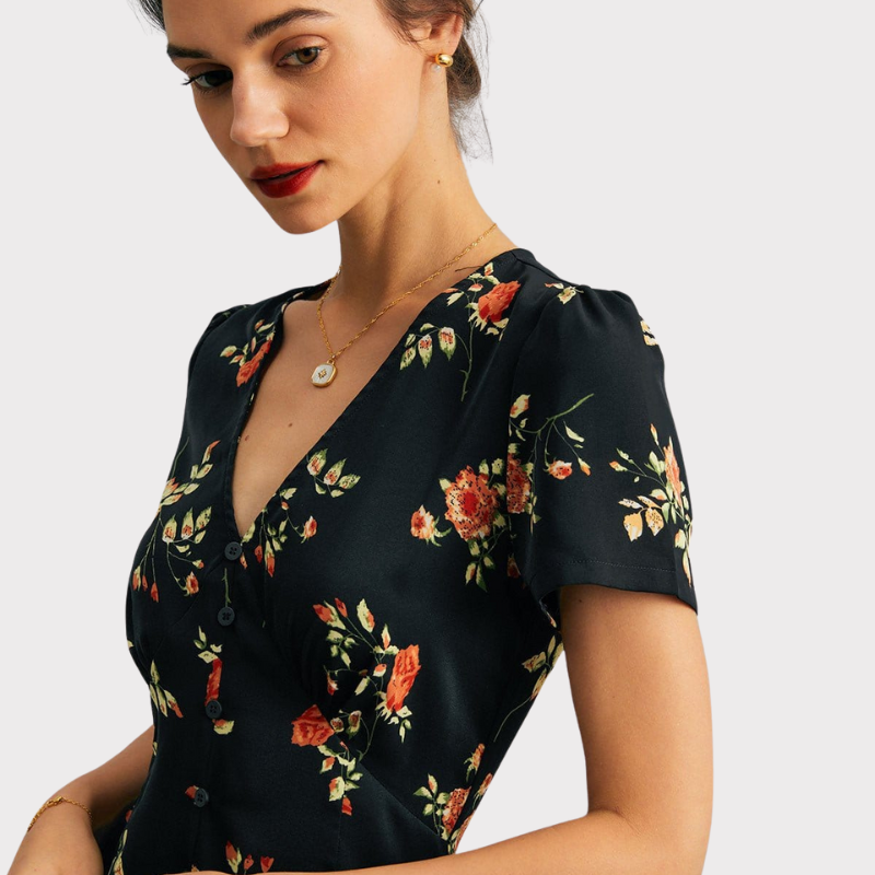 Alexia | V Neck Floral Short Sleeve Maxi Dress Liora Lane Boutique