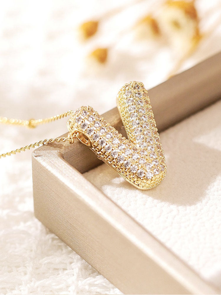 Pavé Bubble Letter Monogram Necklace Jasmine's Boutique Australia
