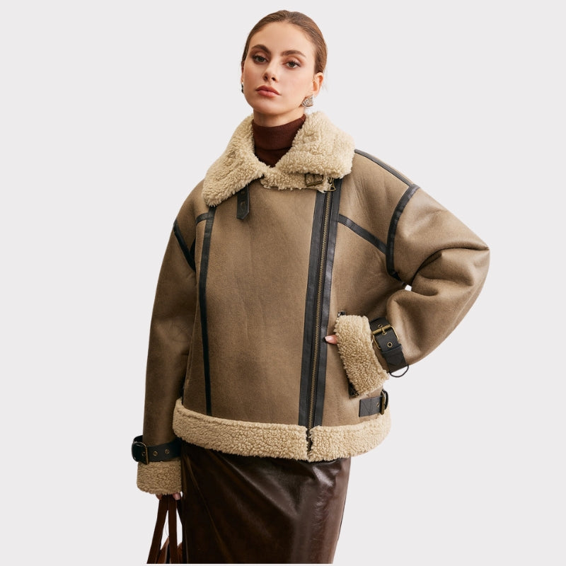 Faux Leather Zipper Teddy Coat  Liora Lane Boutique Women Faux Fur Coats
