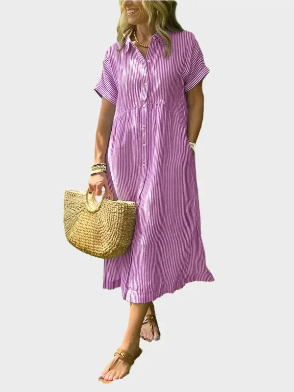 Striped Shirt Dress with Flaps, Buttons, and Functional Pockets Jasmine's Boutique Australia