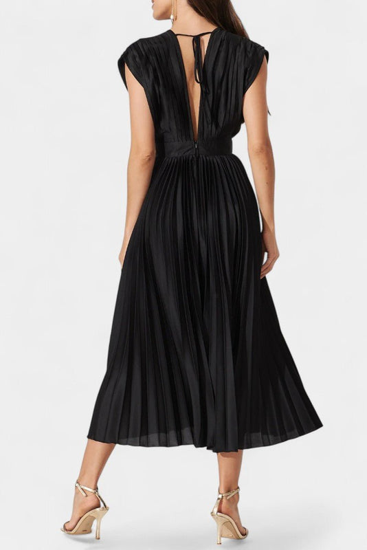 Audrey | Pleated V-Neck Midi Dress Liora Lane Boutique