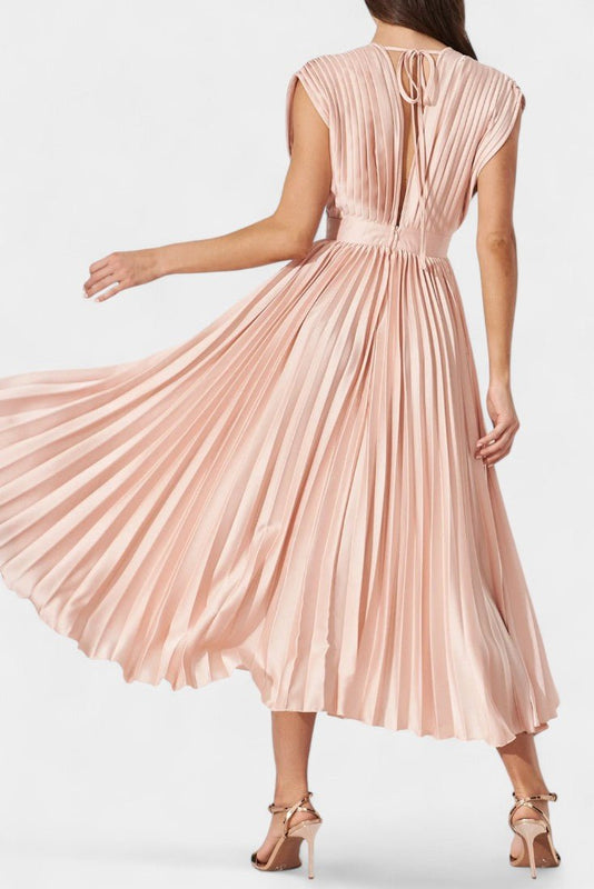 Audrey | Pleated V-Neck Midi Dress Liora Lane Boutique