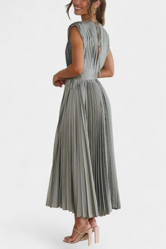 Audrey | Pleated V-Neck Midi Dress Liora Lane Boutique