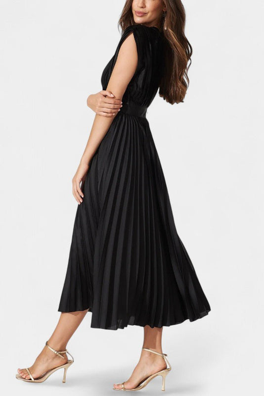 Audrey | Pleated V-Neck Midi Dress Liora Lane Boutique