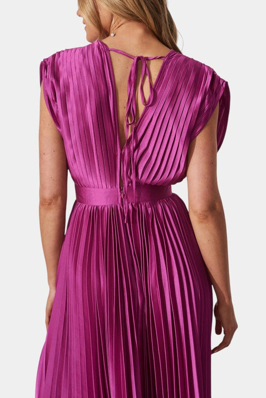 Audrey | Pleated V-Neck Midi Dress Liora Lane Boutique