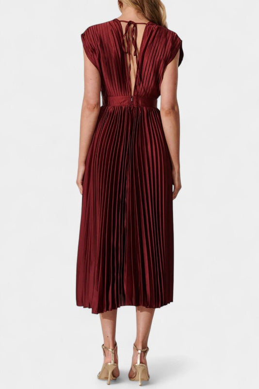 Audrey | Pleated V-Neck Midi Dress Liora Lane Boutique